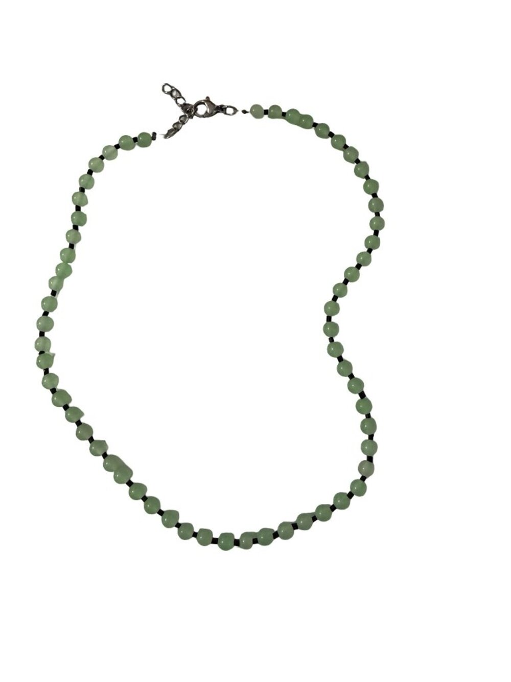 Vintage Green Jade Bead Necklace Black Spacer Beads Adjustable 12” Choker